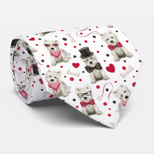 Witte Westies met Accessoires Whimsical Stropdas (Opgerold)