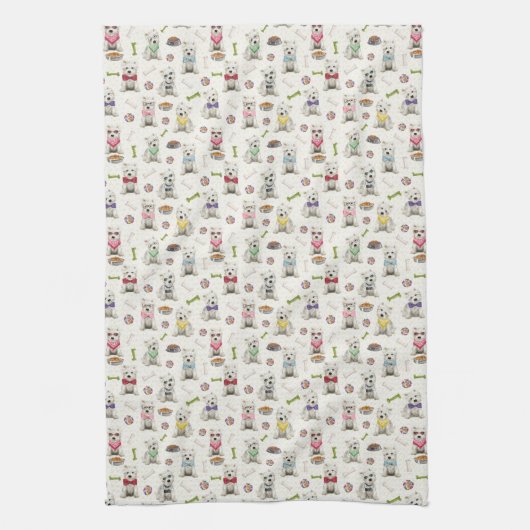 Witte Westies met Accessoires Whimsical Theedoek (Verticaal)