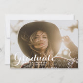Witte Whimsical Script Overlay Foto Afstudeerfeest Kaart (Voorkant)