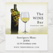 Witte wijn en druiven, wijnstang/wijnmoer etiket (Enkel label)