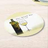 Witte wijn en druiven, wijnstang/wijnmoer ronde kartonnen onderzetter (Gebogen)