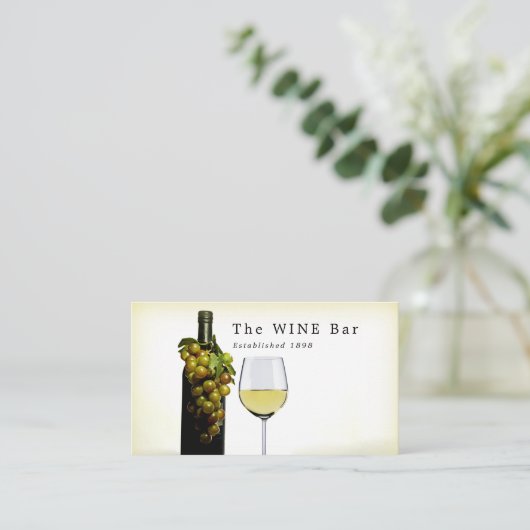 Witte wijn en druiven, wijnstang/wijnmoer visitekaartje (Staand voorkant)