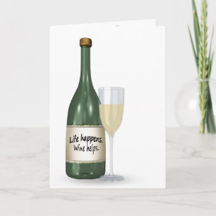 Witte wijn en fles verjaardagskaart kaart