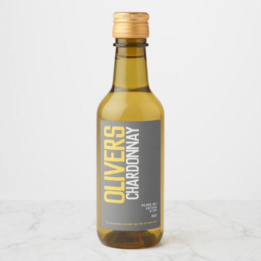 Witte wijn gele grijze wijnmakers tekst mini wijn etiket (Voorkant)