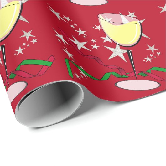 Witte Wijn Kerstmis Cadeaupapier (Rol Hoek)