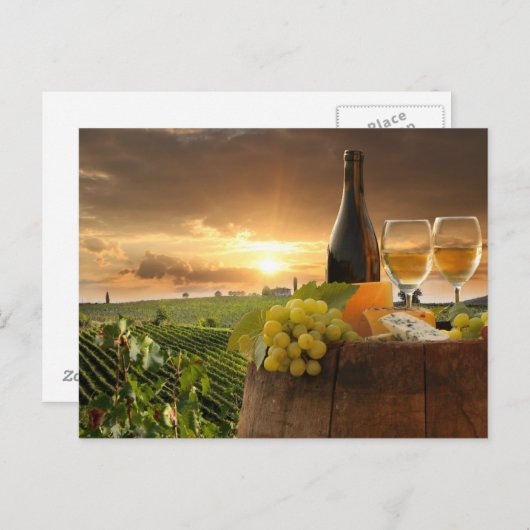 witte wijn met vat op wijngaarden in Chianti Briefkaart (Voorkant / Achterkant)