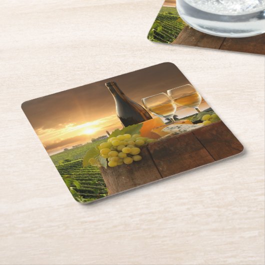 witte wijn met vat op wijngaarden in Chianti Kartonnen Onderzetters (Schuin)