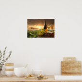 witte wijn met vat op wijngaarden in Chianti Poster (Keuken)