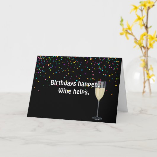 witte wijn met verjaardagscetti kaart (Gele Bloem)