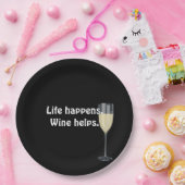 witte wijn met zwarte citaat papieren bordje (Feest)