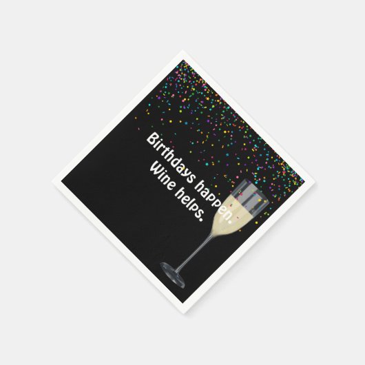 Witte Wijn Verjaardag en Confetti Servetten (Hoek)