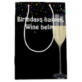 Witte wijn verjaardag medium cadeauzakje (Voorkant)