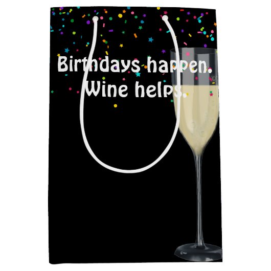 Witte wijn verjaardag medium cadeauzakje (Voorkant)