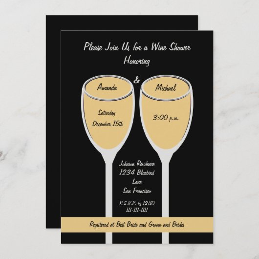 Witte Wijndouche of Bruidsdouche uitnodiging (Voorkant / Achterkant)