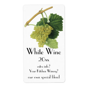 Witte wijndruiven op de wijnstok,  voedingsvruchte etiket