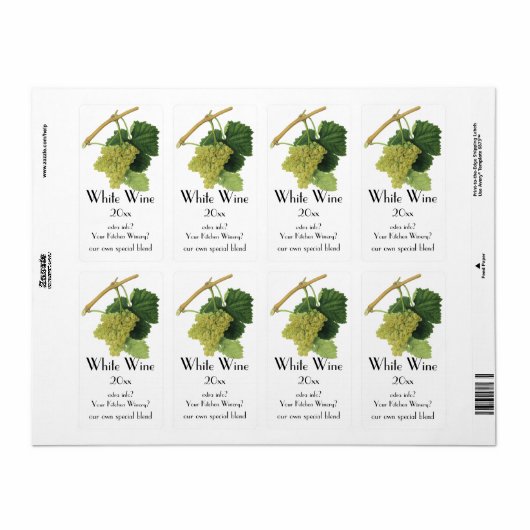 Witte wijndruiven op de wijnstok,  voedingsvruchte etiket (Full Sheet)