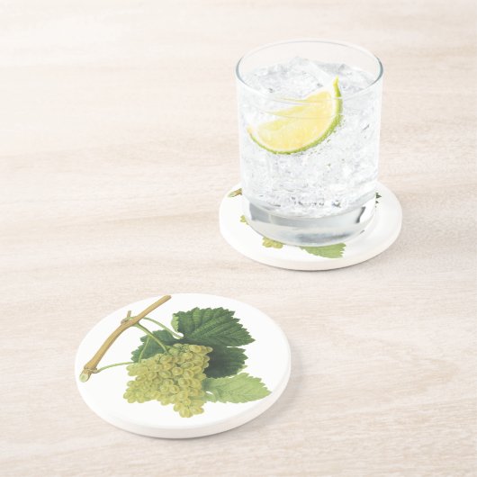 Witte wijndruiven op de wijnstok,  voedingsvruchte zandsteen onderzetter (Zijkant)