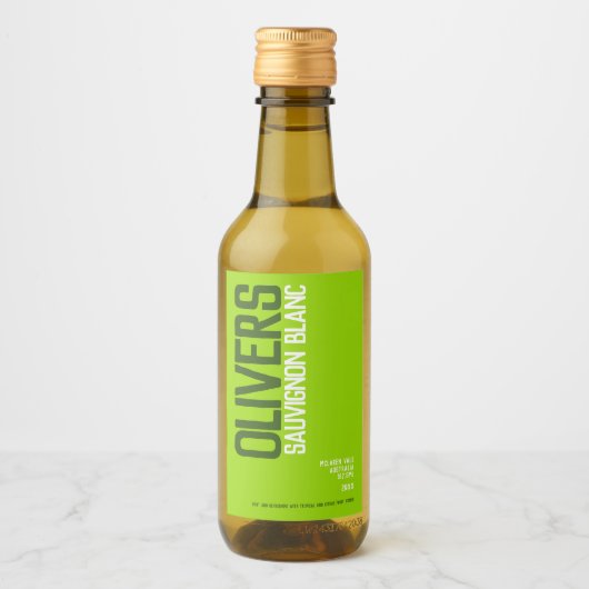 Witte wijntinten van groene wijnmakers tekst mini wijn etiket (Voorkant)