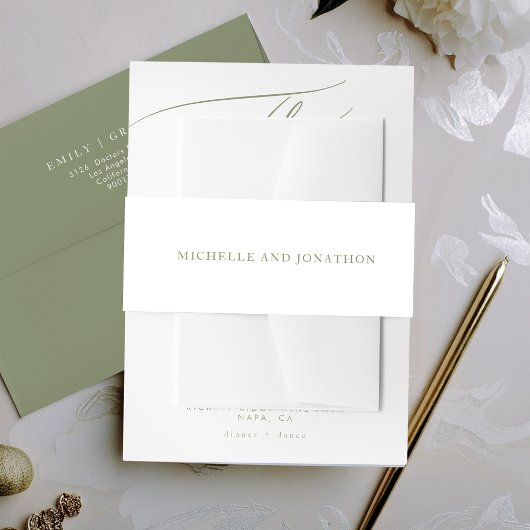 Witte Wijze Groene Moderne Kalligrafie Bruiloft Uitnodigingen Wikkel