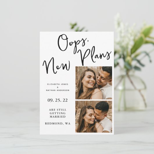 Witte Wijzig Datum Trouwfoto Uitstel Save The Date (Staand voorkant)