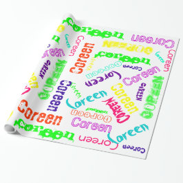 Witte wikkelneon kleur Naam Collage Cadeaupapier