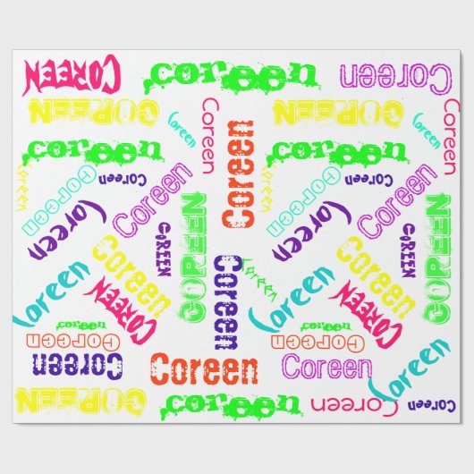 Witte wikkelneon kleur Naam Collage Cadeaupapier (Vlak)