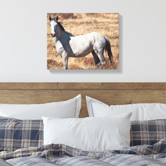Witte Wild Mustang Paard Canvas Print (Insitu (Slaapkamer))
