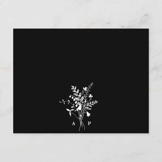 Witte Wildbloem Boeket Zwart Bruiloft Details Informatiekaartje (Achterkant)