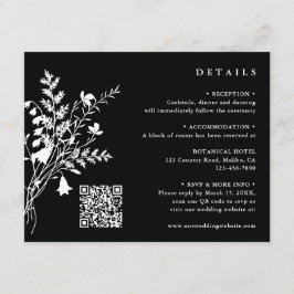 Witte Wildbloem Boeket Zwart Bruiloft Details Informatiekaartje