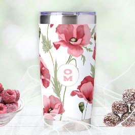 Witte Wildbloem Monogram Roze Poppy Romantisch Geïsoleerde Drinkbeker