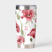 Witte Wildbloem Monogram Roze Poppy Romantisch Geïsoleerde Drinkbeker (Achterkant)