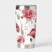 Witte Wildbloem Monogram Roze Poppy Romantisch Geïsoleerde Drinkbeker (Voorkant)