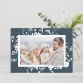 Witte Wildbloem Silhouet Kerstmis Foto Marine Feestdagenkaart (Staand voorkant)