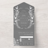 Witte Wildbloem Silhouet Krans Bruiloft Grijs All In One Uitnodiging (Binnen)