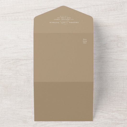 Witte Wildbloem Silhouet Krans Bruiloft Tan All In One Uitnodiging (Buitenkant)