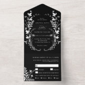 Witte Wildbloem Silhouet Krans Bruiloft Zwart All In One Uitnodiging (Binnen)