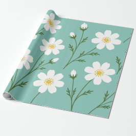 Witte Wilde Bloem Botanisch Patroon Cadeaupapier
