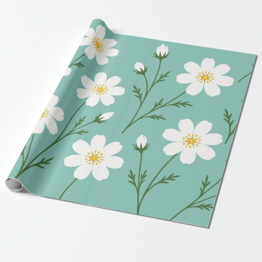 Witte Wilde Bloem Botanisch Patroon Cadeaupapier (Uitgerold)