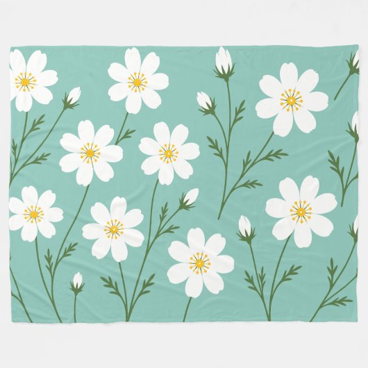Witte Wilde Bloem Botanisch Patroon Fleece Deken (Voorkant (Horizontaal))