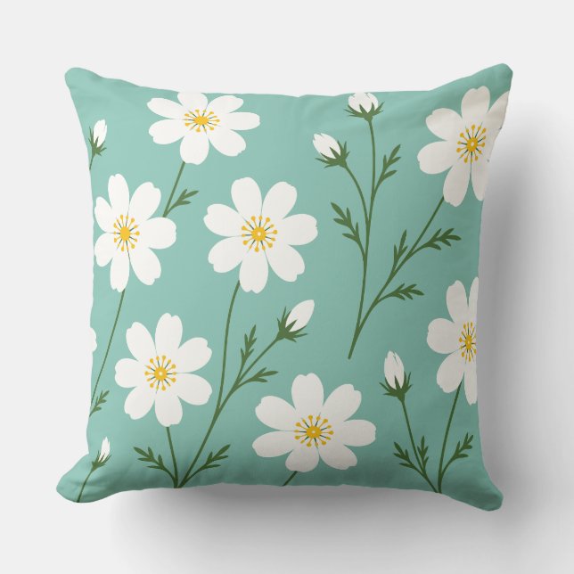 Witte Wilde Bloem Botanisch Patroon Kussen (Voorkant)