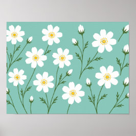 Witte Wilde Bloem Botanisch Patroon Poster