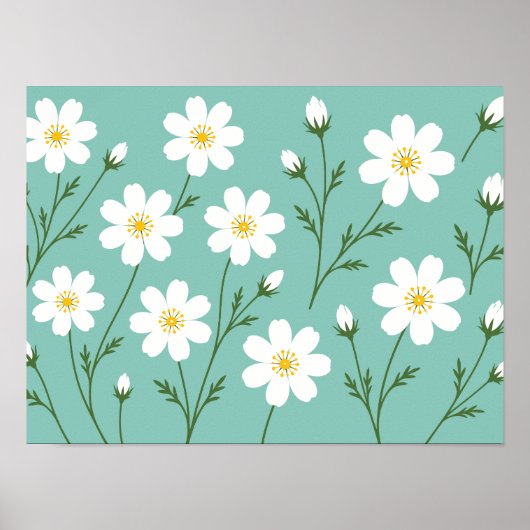Witte Wilde Bloem Botanisch Patroon Poster (Voorkant)