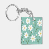 Witte Wilde Bloem Botanisch Patroon Sleutelhanger (Voorkant Links)