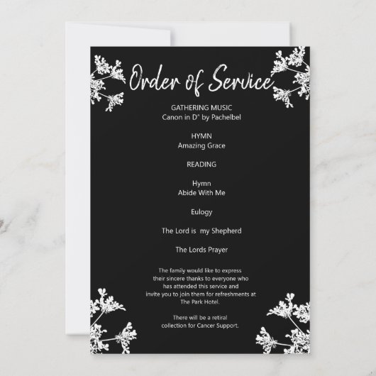 Witte wilde bloem in liefdevolle herinnering begra kaart (Achterkant)