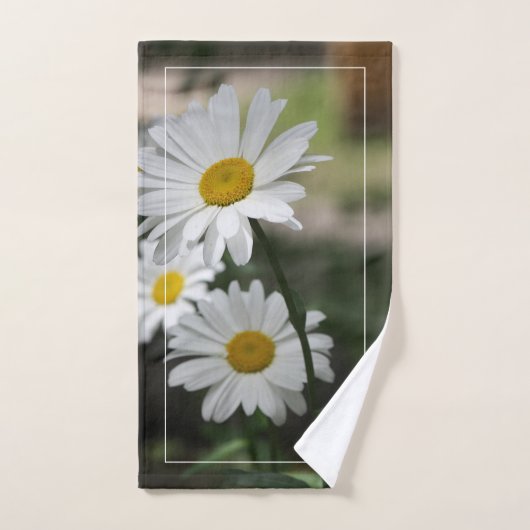 Witte wilde bloem met donkergroen bad handdoek (Handdoek)