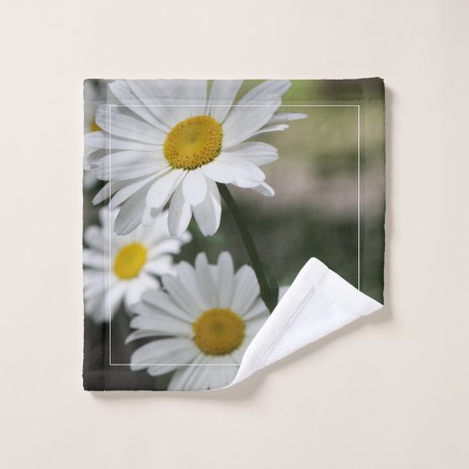 Witte wilde bloem met donkergroen bad handdoek (Wasdoekje)