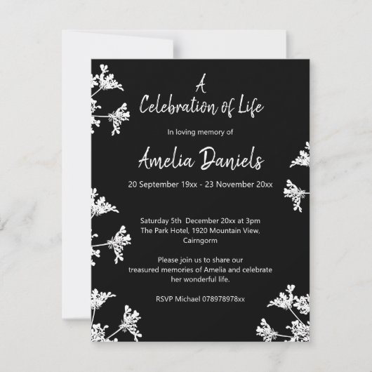 Witte wilde bloem Viering van het Leven Aankondigi Kaart (Voorkant)