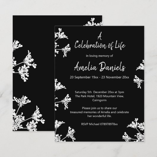 Witte wilde bloem Viering van het Leven Aankondigi Kaart (Voorkant / Achterkant)