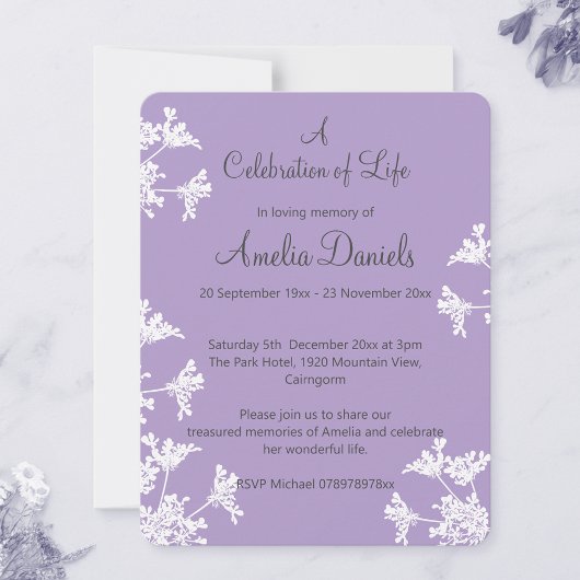 Witte wilde bloem Viering van het Leven Aankondigi Kaart