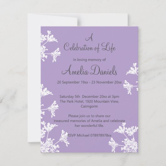 Witte wilde bloem Viering van het Leven Aankondigi Kaart (Voorkant)